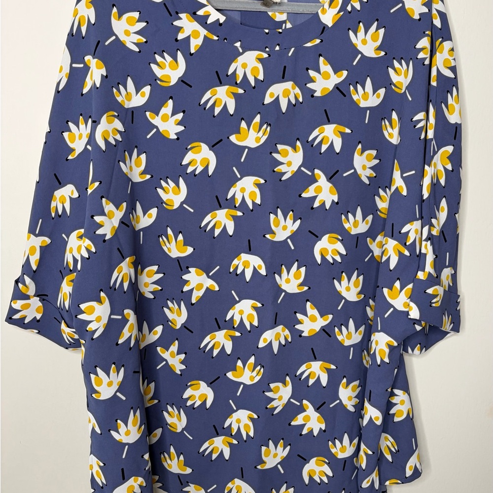 Periwinkle Fluid Drop Shoulder Floral Blouse